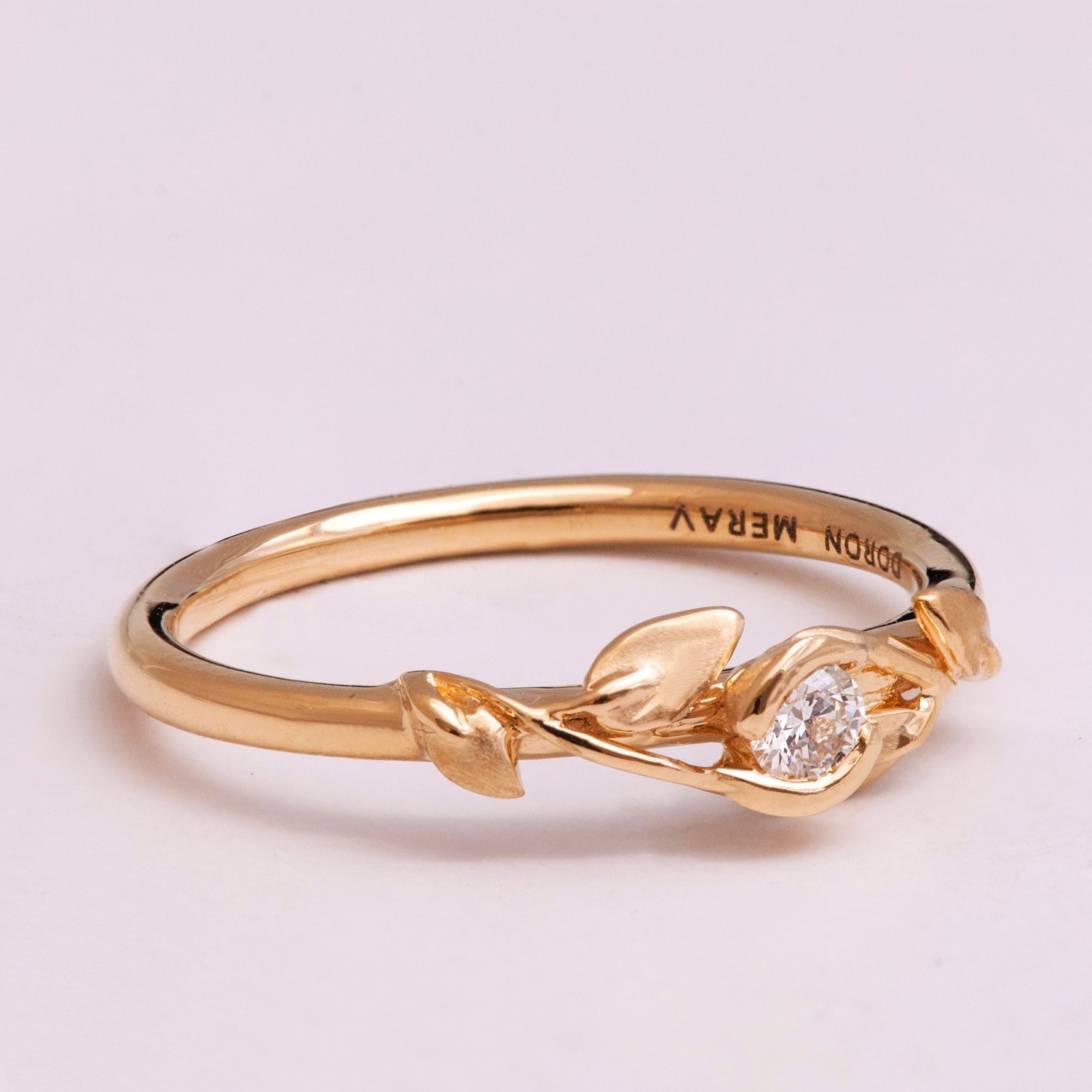 Leaves Engagement Ring 14K Rose Gold and Diamond engagement