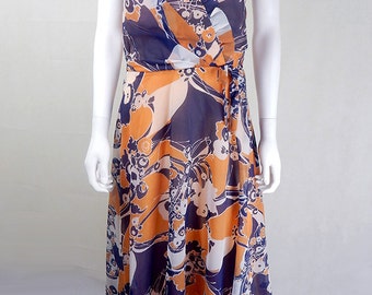Original 1970s Floral Psychedelic Dress UK Size 10/12