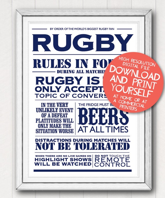 simple of list quotes House Typographic Sports Poster Rules Gift Printable Rugby Art