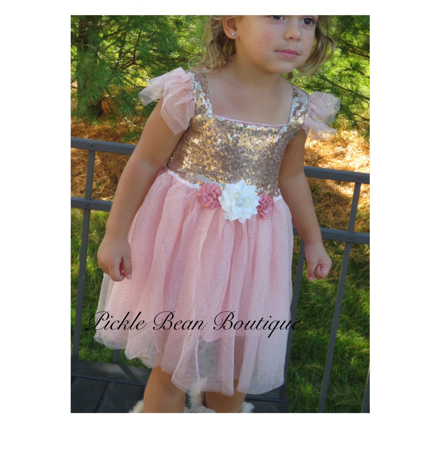 Pink Baby Dress 4T Pink Gold Princess Dress by PickleBeanBoutique