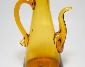 Vintage Hand Blown Honey Amber Oil Cruet with Spout, Vinegar Cruet, Oil Cruet, Hand Blown Cruet, Amber Glass Cruet, Blown Glass Cruet