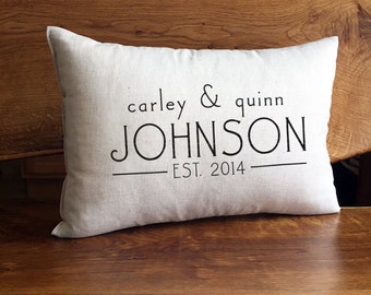 personalized name and established pillow, custom wedding or anniversary pillow, cotton linen personalized pillow