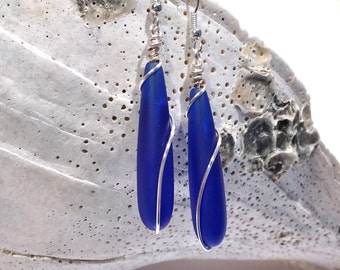 Blue Sea Glass Earrings, Beach Jewelry, Ocean Jewelry, Sea Glass Jewelry, Beach Glass Jewelry, Ocean Earrings, Sea Glass Earrings