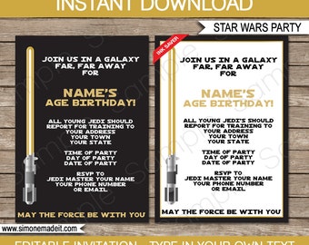 Star Wars Invitation Template - Gold - Birthday Party - INSTANT DOWNLOAD with EDITABLE text - you personalize at home