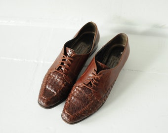 Vintage Bandolino Brown Woven Leather Oxford Shoes, Womens 9 / ITEM042