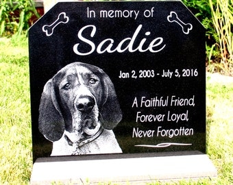 Dog Memorial Stone Pet Grave Marker Cat Dog Memorial Plaque PLUS *Base Stand* Granite Headstone Customized with YOUR Pets Photo.
