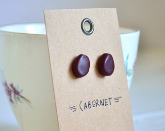 SALE Small fall stud earrings, marsala post earrings, maroon geometric studs, wilma flintstone, burgundy post earrings, rustic, autumn