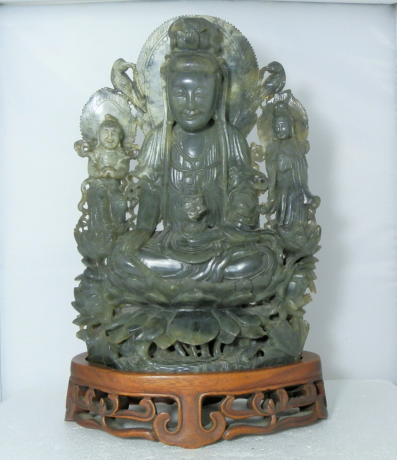 Large Carved Jade Kwan Yin Statue Over 6 by DanPickedMinerals