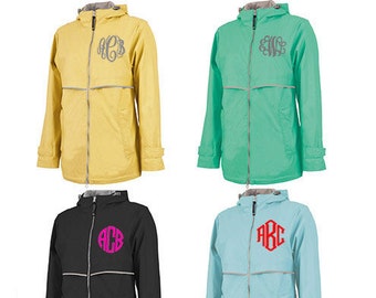 Monogrammed Rain Coat- Monogrammed Women's Rain Jacket - Personalized Charles River Rain Jacket - Ladies Monogrammed Full Zip Raincoat
