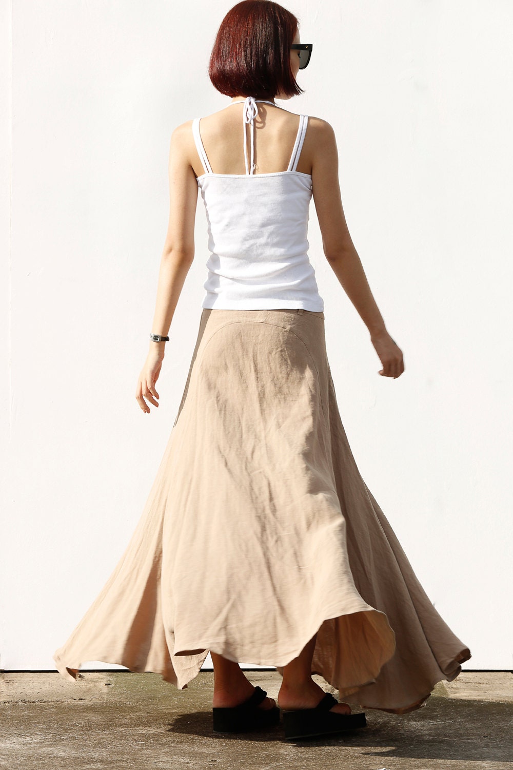 Romantic Maxi Skirt Long Linen Skirt in Khaki by Sophiaclothing