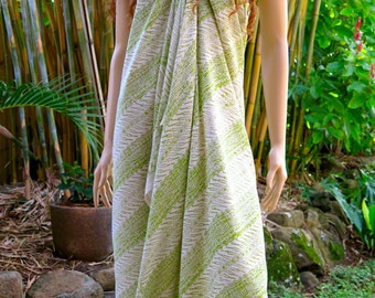 Hand Printed Green Sarong, Cover up, Pareo E