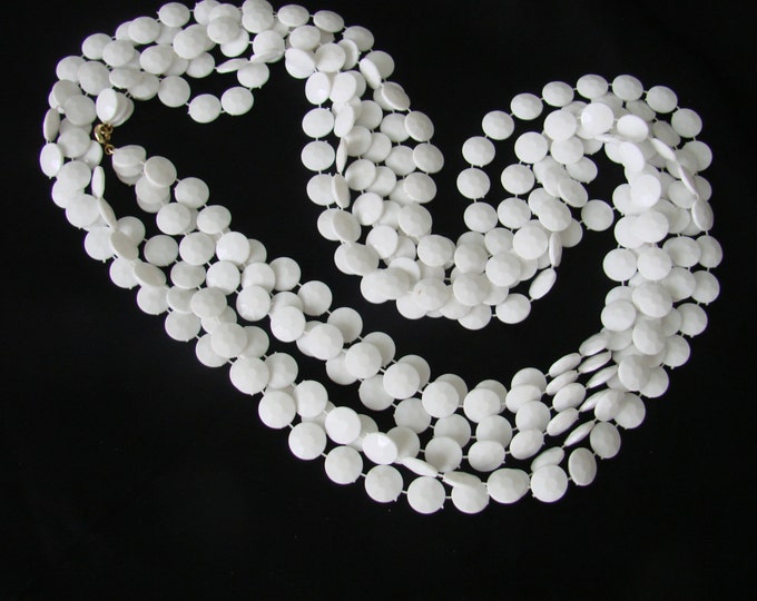 Vintage Boho Hippie White Flapper Lucite Bead Necklace / Opera Length / Jewelry / Jewellery