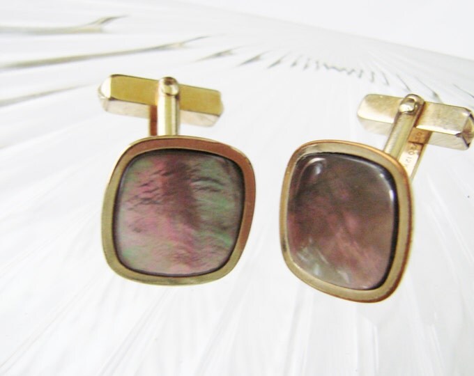 Retro Swank Abalone Gold Filled Cufflinks / Mid Century / Designer Signed / Vintage Wedding / Jewelry / Jewellery