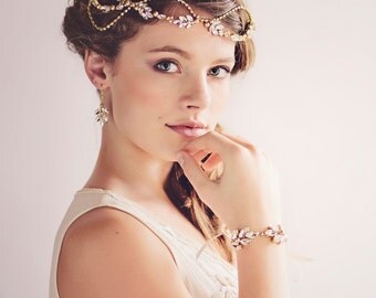 Custom Couture Gatsby Bridal Headpiece Tiara, Gold Crystal Hairvine , The Daisy Couture Headpiece #011