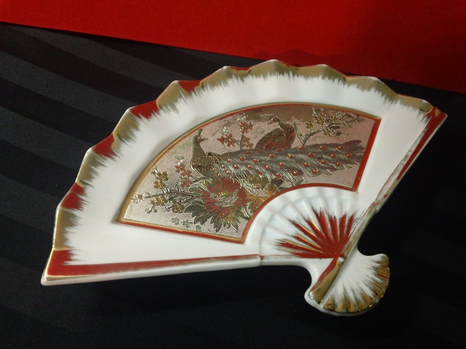 Vintage Westland Co. Porcelain FanShaped Dish with Japanese