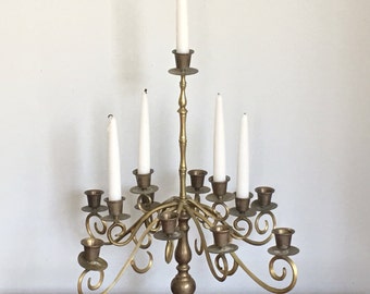 Large Vintage Candelabra Brass Candlestick Holder Centerpiece 13 Arm Rustic Chic Table Decor