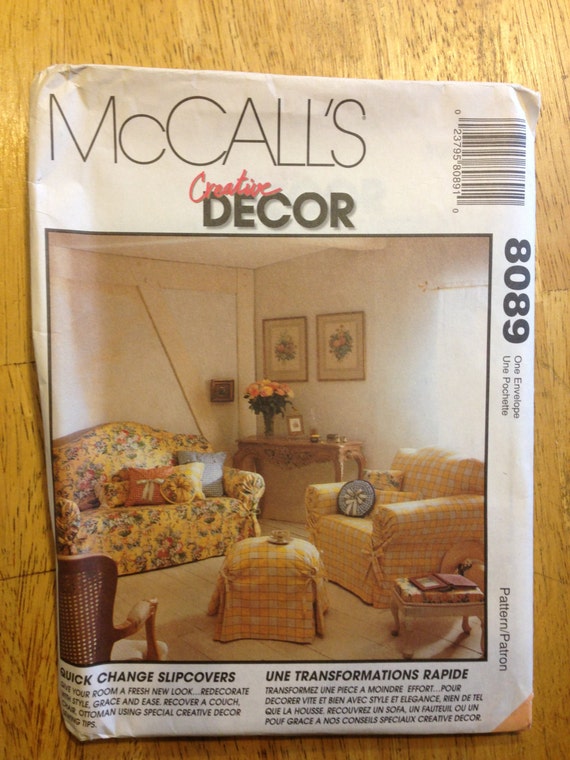 McCall's Decor Sewing Pattern 8089 Sofa Cover, Chair, Ottoman Cover and Pillow Cases 90s