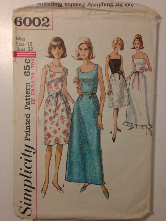Vintage 60s Simplicity 6002 Sewing Pattern Juniors and Misses One Piece Dress in Two Lengths Size 12