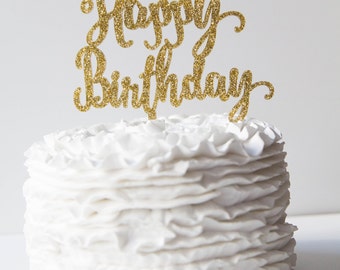 Happy Birthday Cake Topper - Ready to Ship - Gold Glitter - Silver Glitter - Black Acrylic