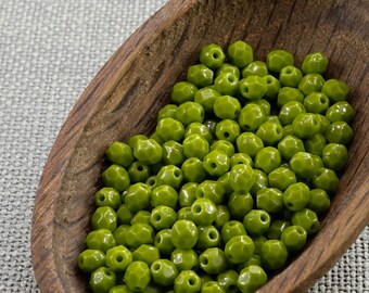 4mm beads Olive Green Czech Fire Polished Beads 4mm (50) Polish Faceted Opaque Glass beads last