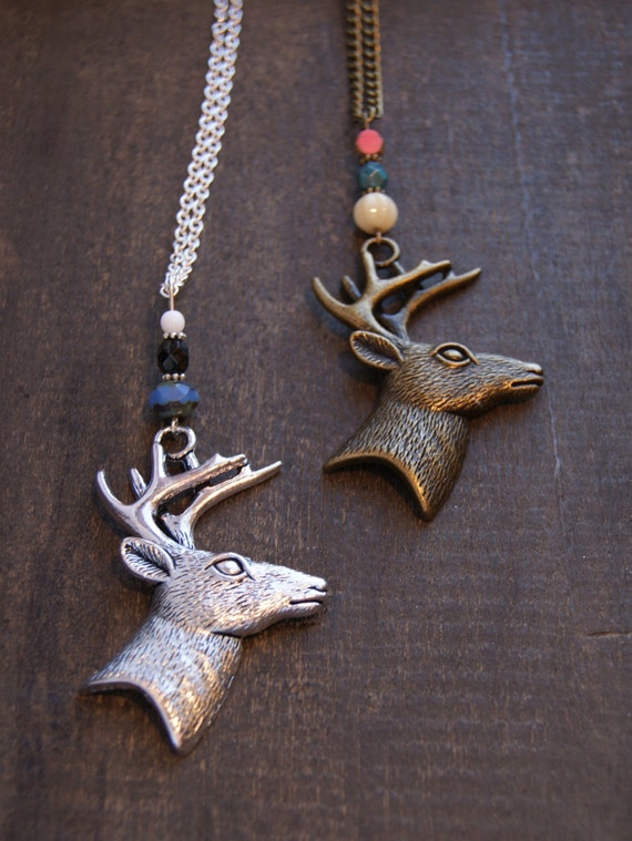 Stag Necklace Reindeer Necklace Caribou Antler Necklace Silver