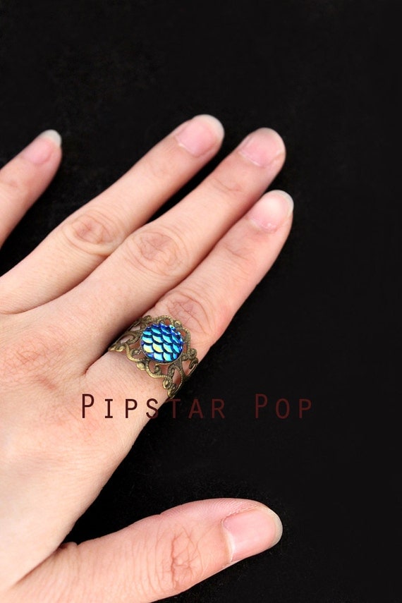 Blue Dragon Scale Rings (Adjustable ring, 2 colors) fantasy dragon ring, filigree Steampunk ring,mother dragon cosplay,dragon larp by PipStarPop steampunk buy now online