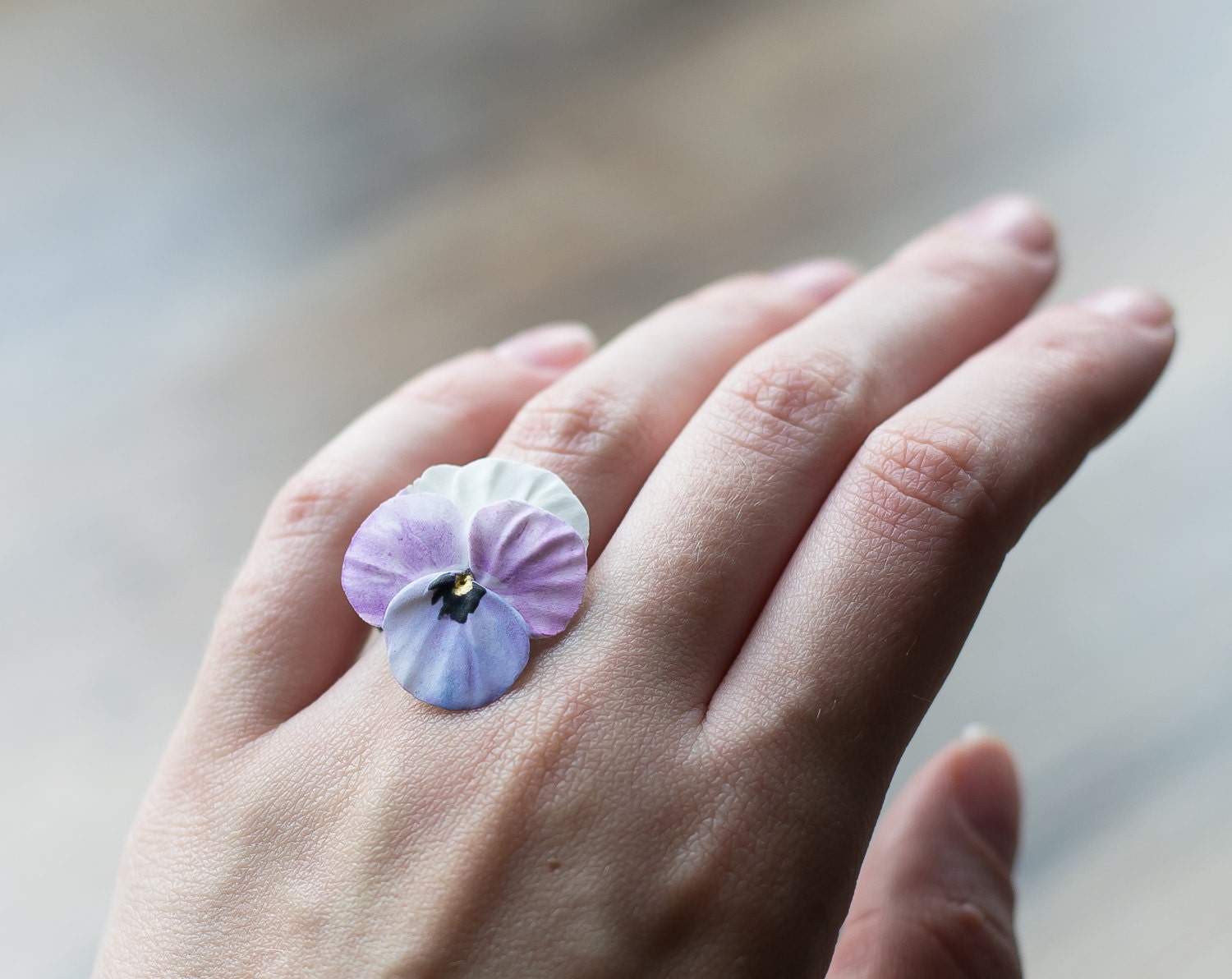 Pansy flower ring pansy jewelry viola jewelry by GentleDecisions