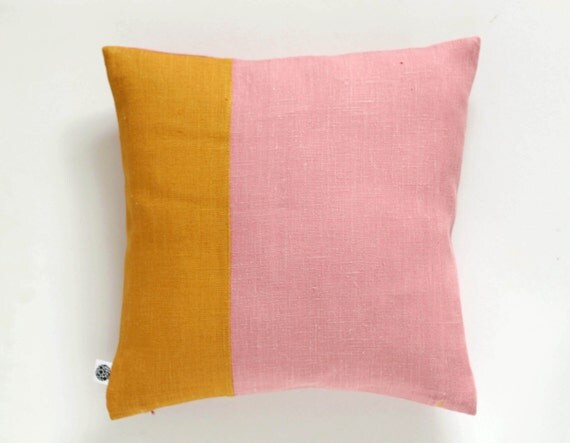 Throw pillow with color block design dusty pink by pillowlink