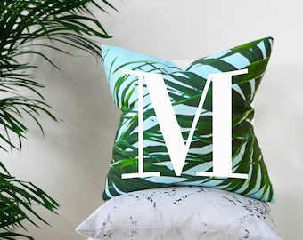 Kuta palm leaf monogram alphabet cushion cover