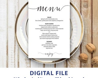Wedding menu template 5x7 Rustic wedding menu printable Instant downolad Editable menu cards Kraft menu cards Minimalist Modern