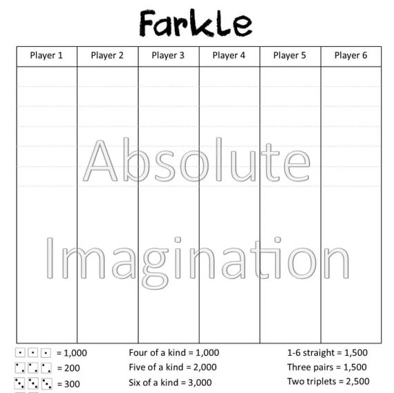 printable yard farkle rules
