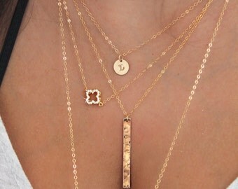 Clover necklace, 14k gold filled, dainty cubic zirconia four leaf clover, gold Shamrock, layering necklace, good luck charm