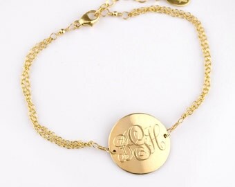 Personalized Monogram bracelet, Large Disc bracelet, Choose Your Initials bracelet, Personalized Bracelet, Gold bracelet bridesmaid gift