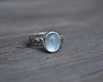 Aquamarine Ring, Aquamarine, Floral Band, Silver Aquamarine Ring, Sterling Silver