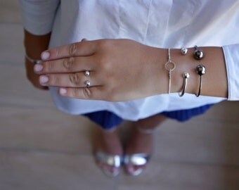 Ball Ring, Gold Or Silver Ring, Double Ball Ring, Open Adjustable Ball Ring, Pinky Beaded Everyday Sterling Silver Jewelry.