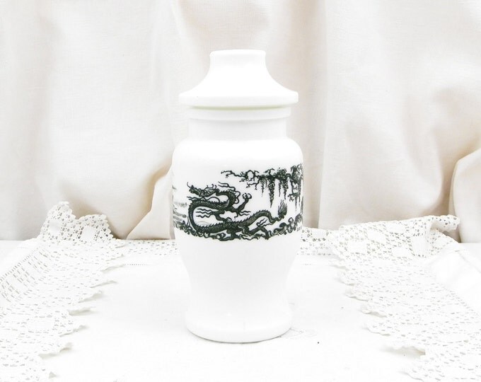 Vintage Milk Glass Apothecary Decorative Jar with a Chinese Dragon Scene / French Decor / French Shabby Chic / Retro Vintage Home Interior
