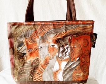 Vintage Laurel Burch Fabric Horse Small Tote or Lunch Box