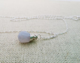 Blue Chalcedony Wire Wrapped Briolette - Sterling Silver Necklace - Teardrop Necklace - Silver Necklace - Gift for Her