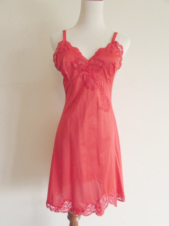 Vintage Red Lace Short Semi Sheer Nightgown Slip