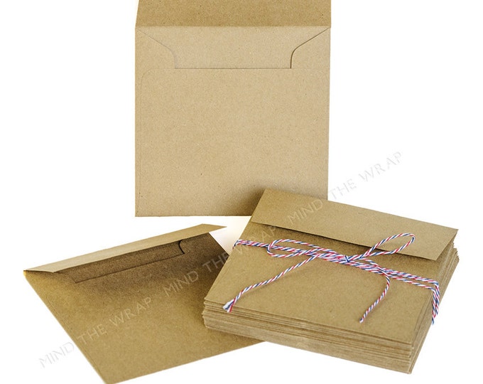 50 - 5-inch Square Kraft Envelopes - Brown Bag Paper Grocery Bag style - Recycled - Fits CDs or DVDs - made in the USA