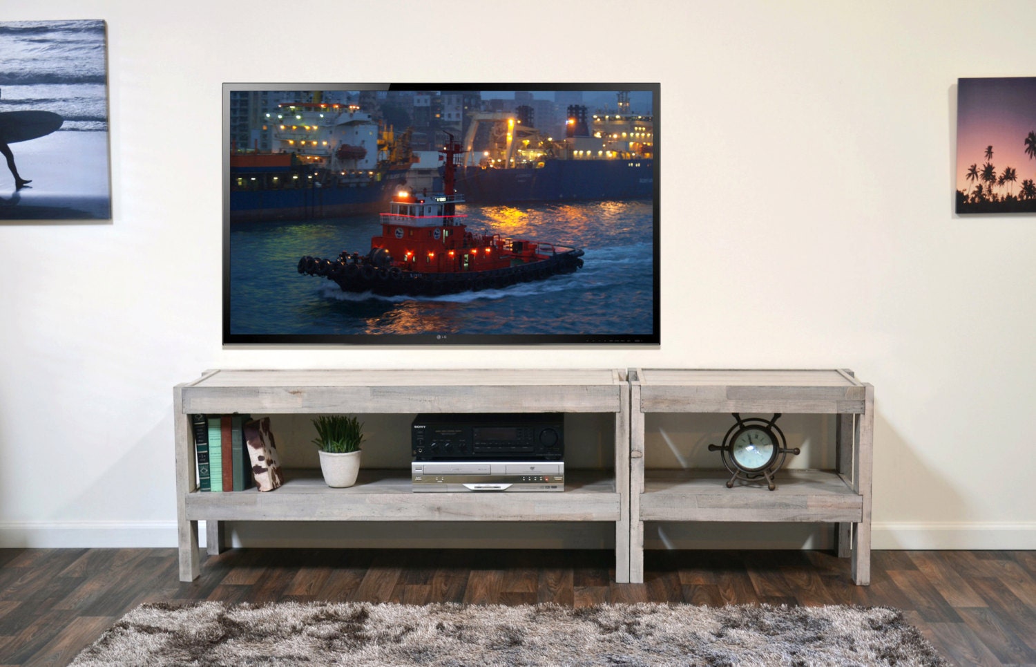 Beach House Gray Coastal TV Stand presEARTH Driftwood 2