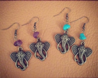 Savannah // Elephant Earrings // Amethyst // Bohemian // Hippie Earrings // Boho Earrings // Boho Chic // Gypsy // Turquoise Earrings