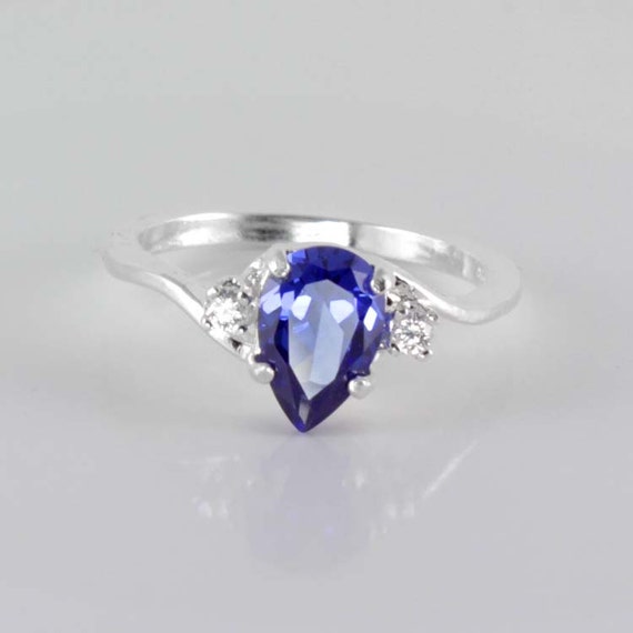 Sterling Silver Tanzanite Ring with Synthetic Diamonds