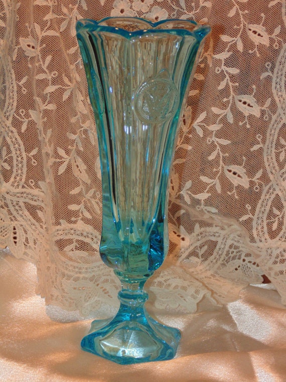 Vintage Fostoria Vase 3 COIN GLASS BLUE Bud by EmptyNestVintiques