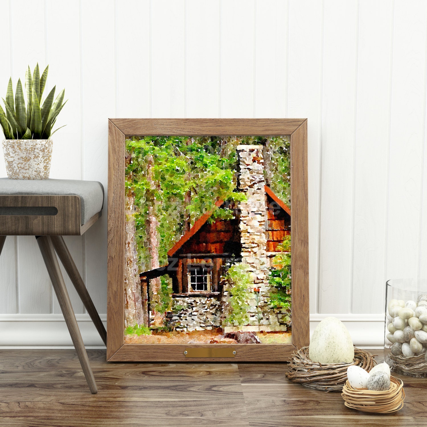 Rustic Cabin Watercolor Art Print Rustic Woods Watercolor