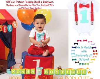 Circus Birthday Outfit Boy - Baby Boy Carnival Shirt - Boys First Birthday - Red and Aqua Turquoise - Circus Party - Birthday Shirt