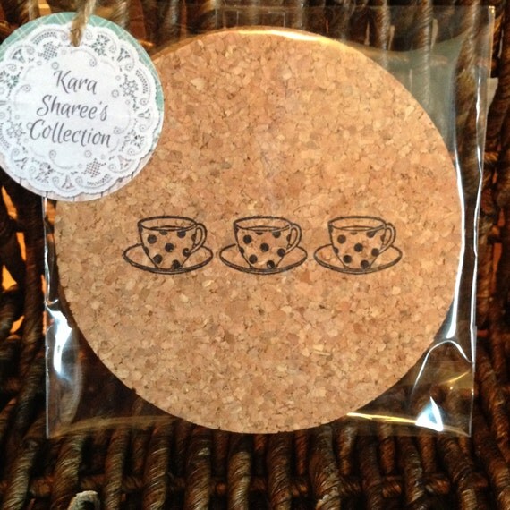 Tea Cup Coasters Cork Coasters Coasters by KaraShareeCollection