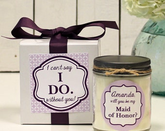 Will you be my Bridesmaid Gift // Will you be my Maid of Honor Gift// Bridesmaid Candle// Maid of Honor Candle - Modern Label - Custom Color