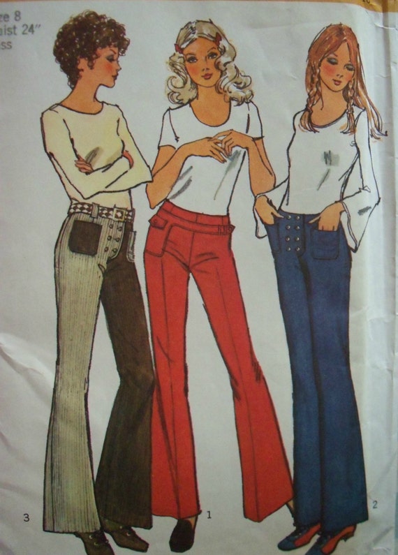 1970's Hip-Hugger Pants Pattern Size 8 Simplicity 9977