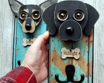 Custom Dog leash holder, Handmade Leash Holder with your dog or puppy, One of a kind created for you.